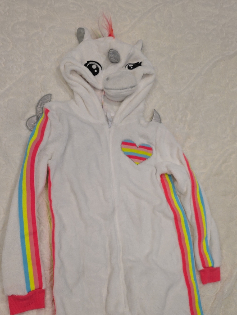 Secret Treasures White Unicorn Hooded Onesie with Rainbow Accents